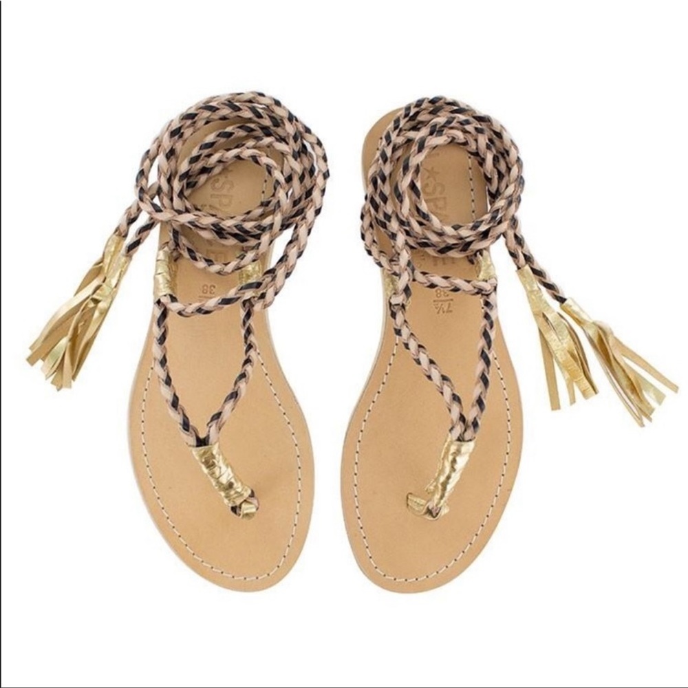 L*Space x Cocobelle Wrap Sandal - Braided Gold Fringe Ankle Tie